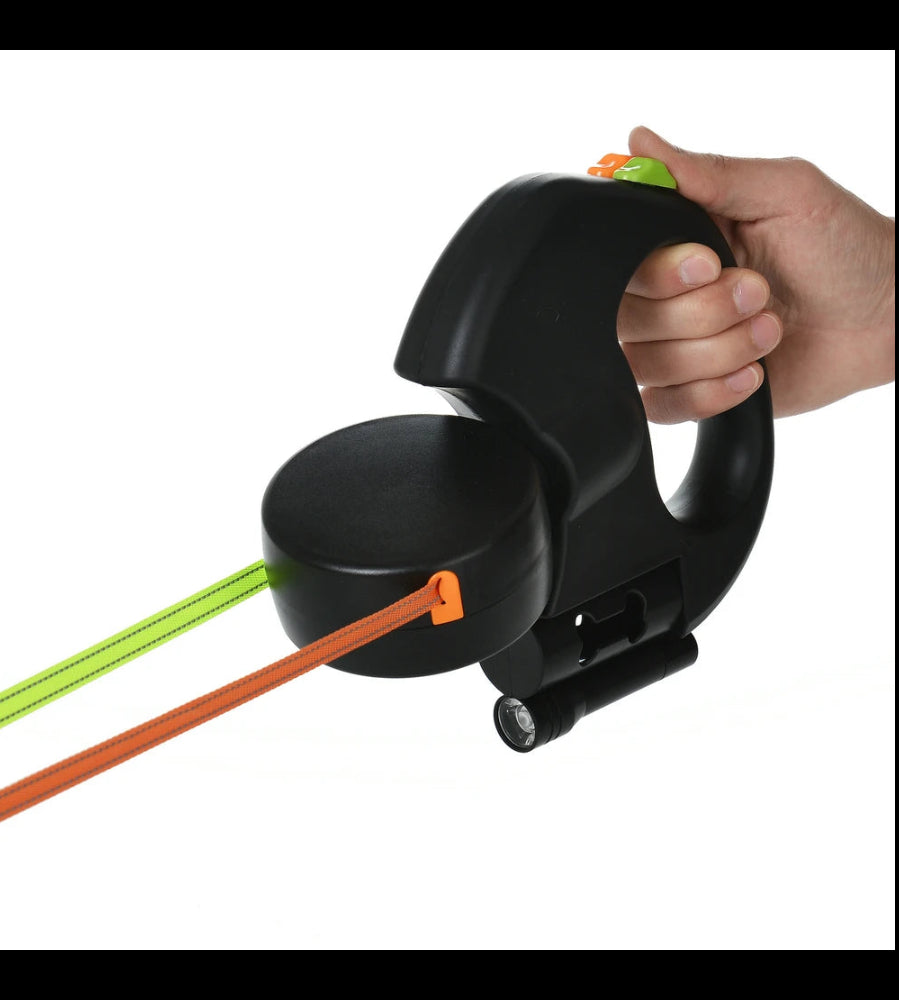 3M Retractable Dog Leash for Small Dogs Reflective Dual Pet Leash Lead 360 Swivel No Tangle Double Dog Walking Leash with Lights
