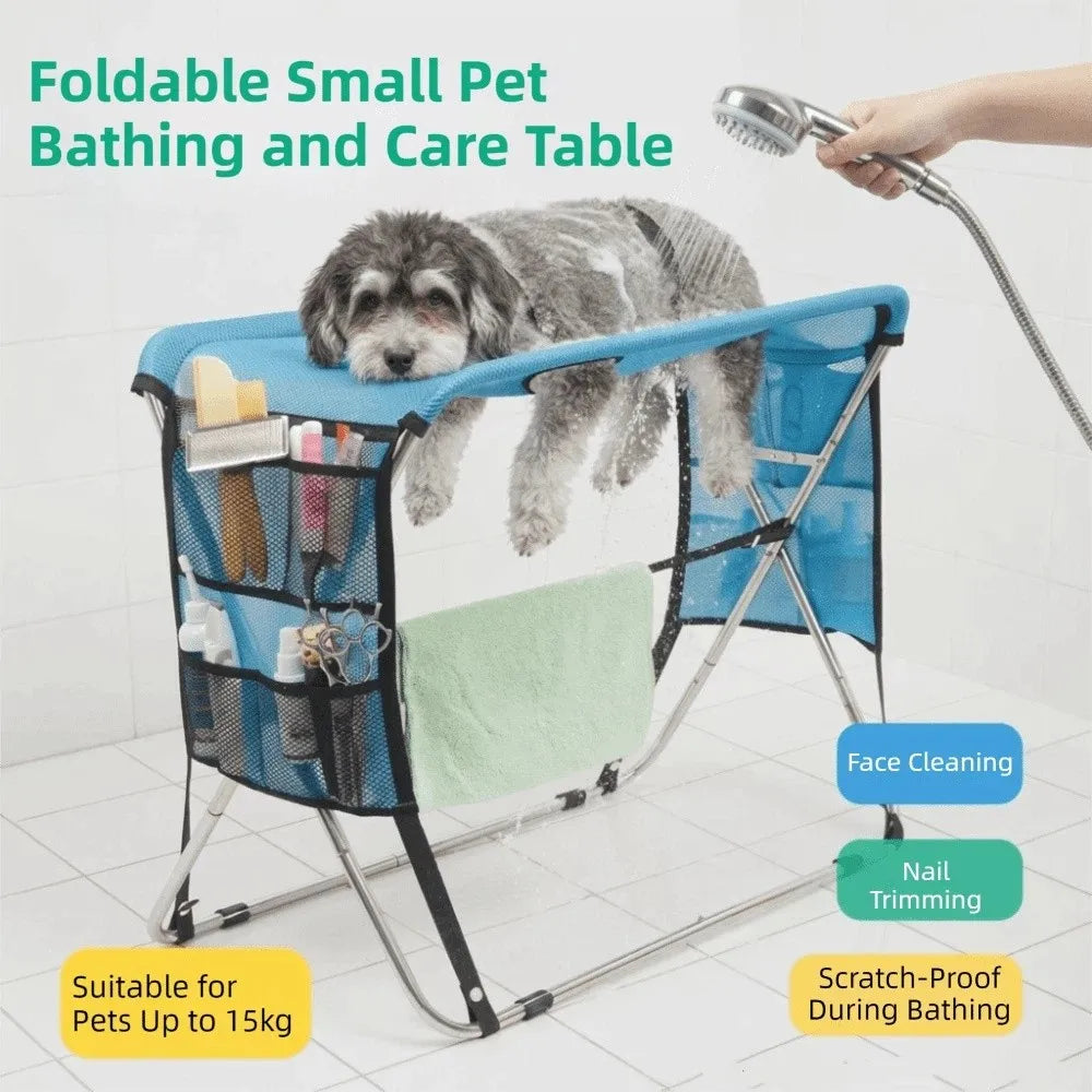 Foldable Pet Grooming Hammock with mesh and leg holes